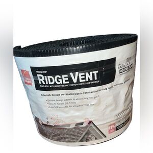 VentSure 11.25” x 20’ x 5/8” Black Plastic Rigid Roll Black Roof Ridge Vent NWD
